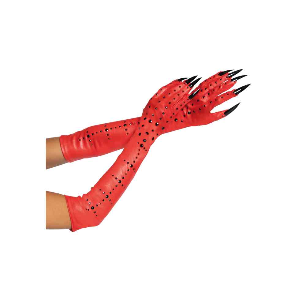 Leg Avenue - Rhinestone Demon Claw Kostümhandschuhe - Rot